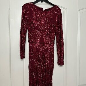 Maroon long sleeve evening dress